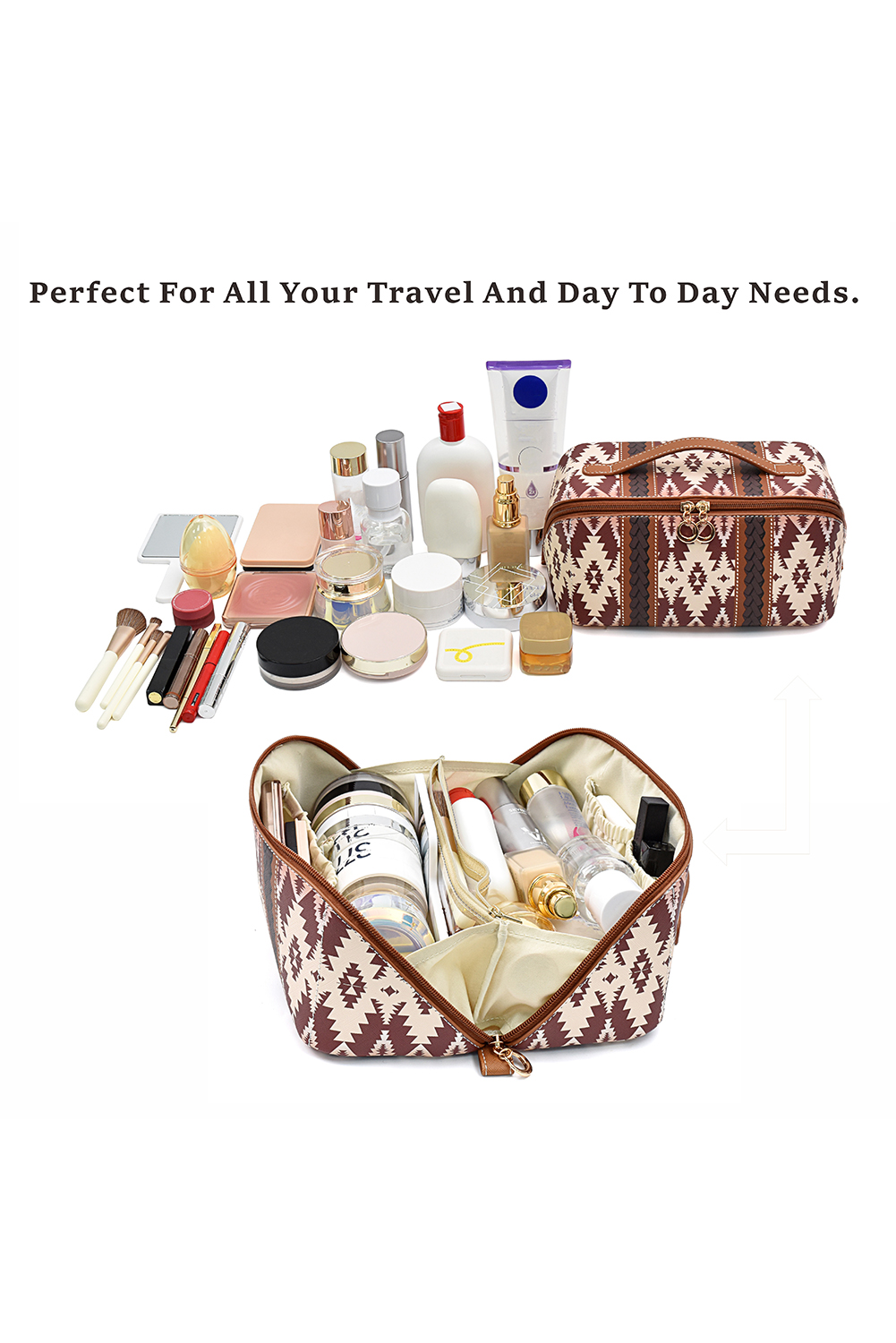 Light French Beige Geometric Braided Print Makeup Bag with Handle - loveforevers