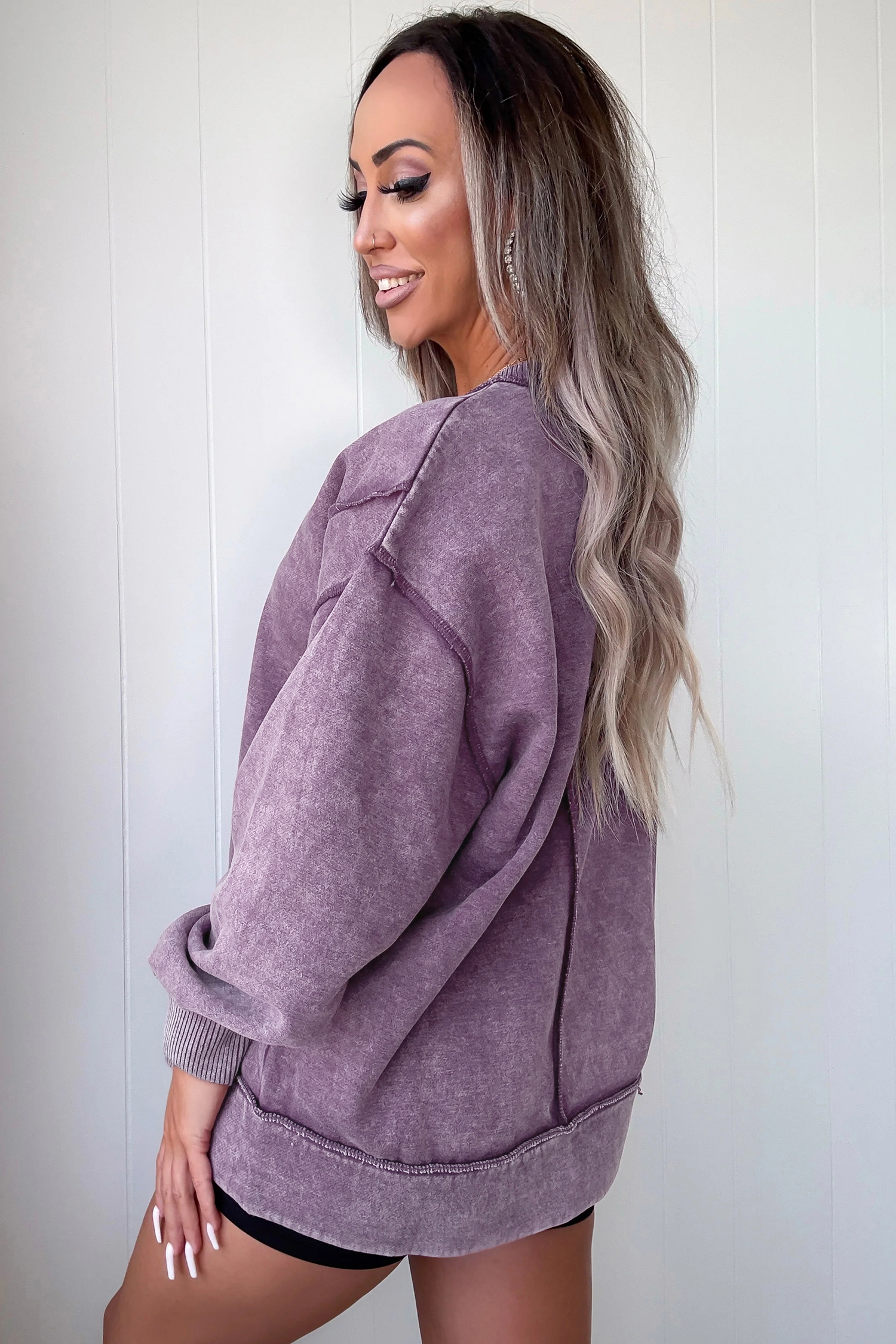 Valerian Mineral Wash Exposed Seam Side Slit Sweatshirt - loveforevers