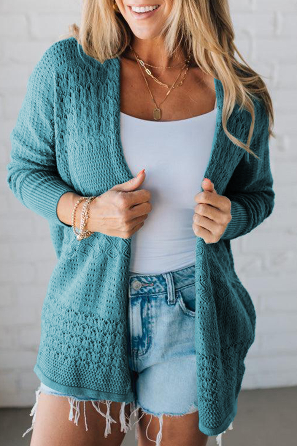 Redwood Burl Mixed Pattern Knitted Open Front Plus Cardigan - loveforevers