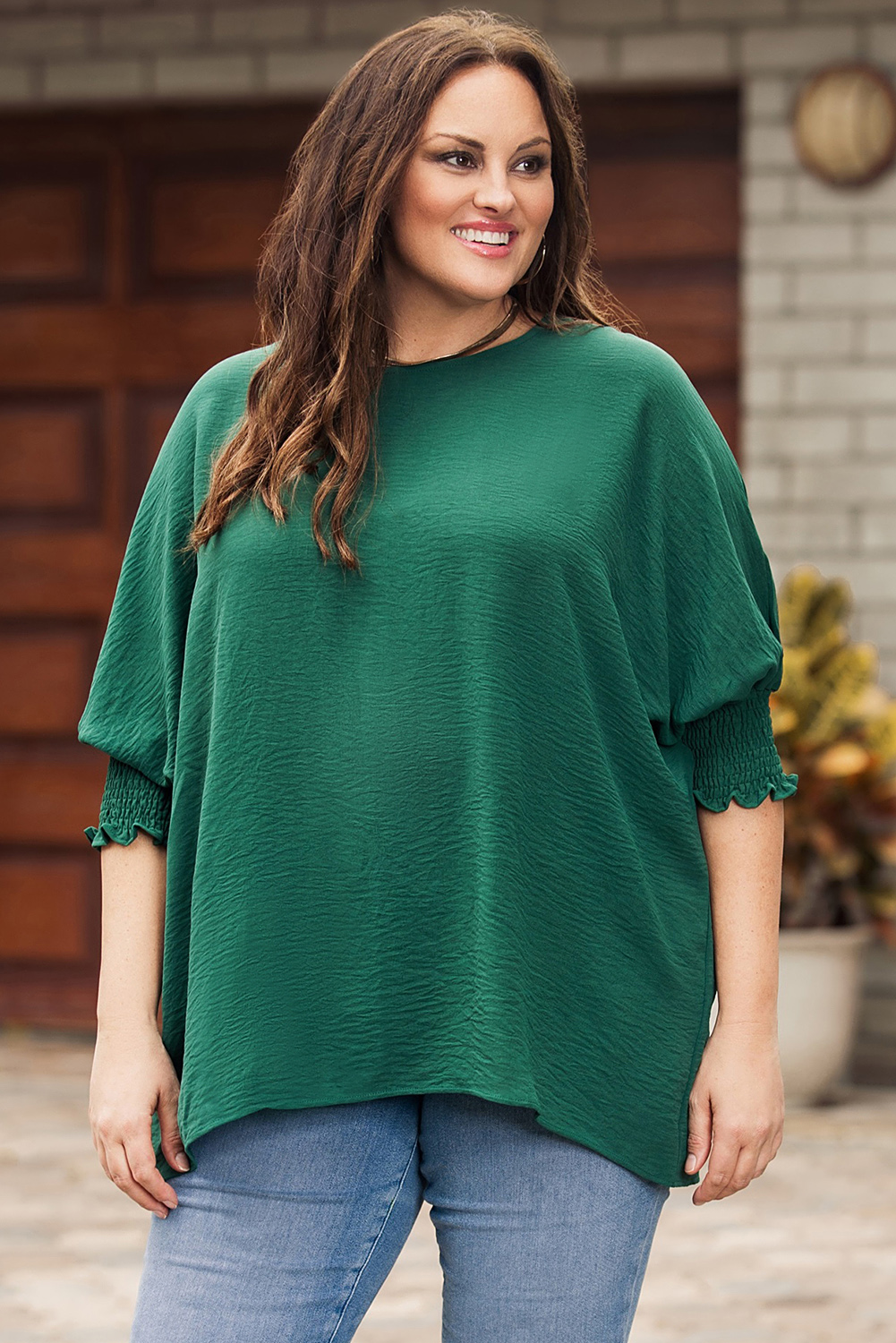 Green Smocked Wrist Shift Top - loveforevers
