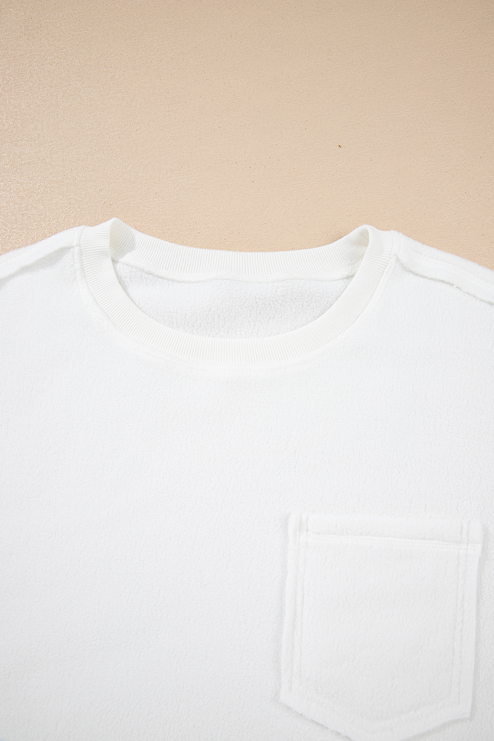 White Exposed Seam Chest Pocket Knit Pullover Sweatshirt - loveforevers