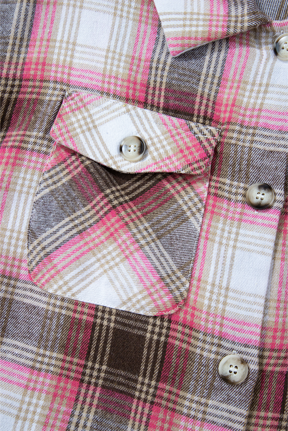 Pink Plaid Flap Pocket Button Up Shacket - loveforevers