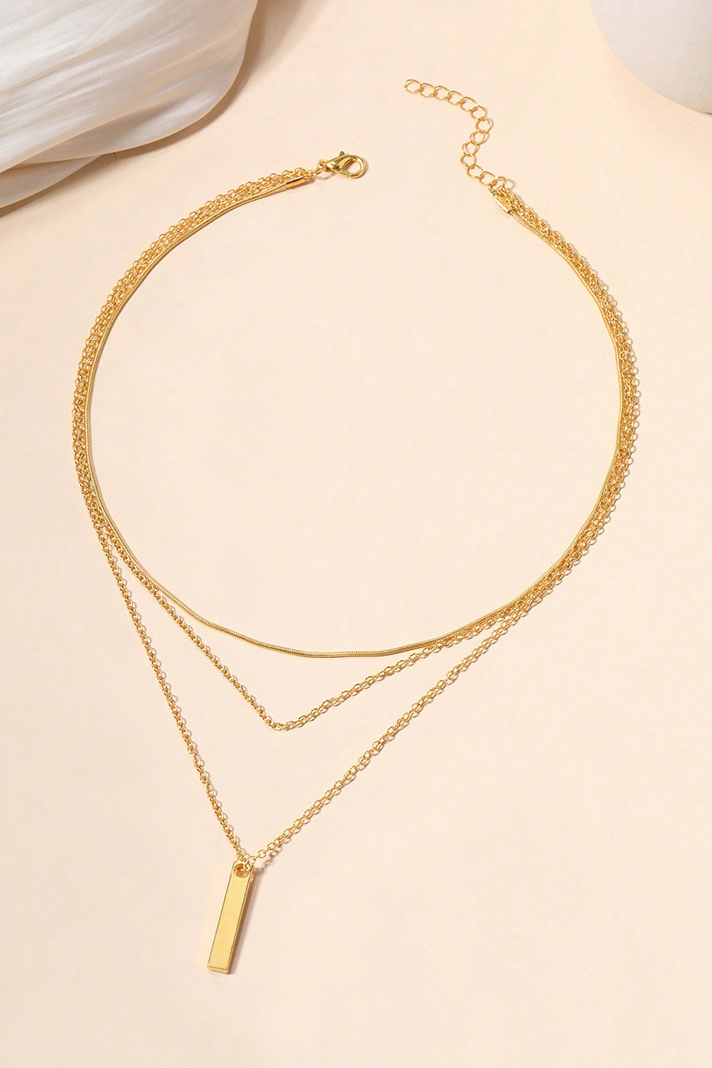 Gold Bar Pendant Layered Adjustable Chain Necklace - loveforevers