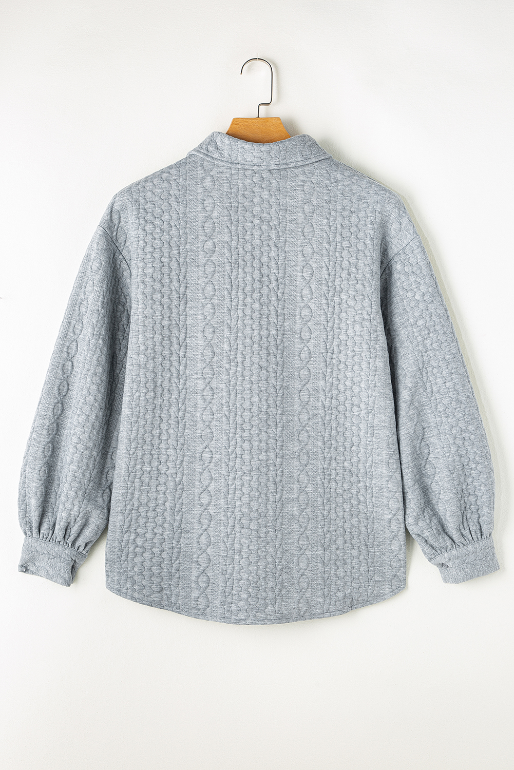 Sepia Rose Cable Texture Puff Sleeve Loose Shacket - loveforevers