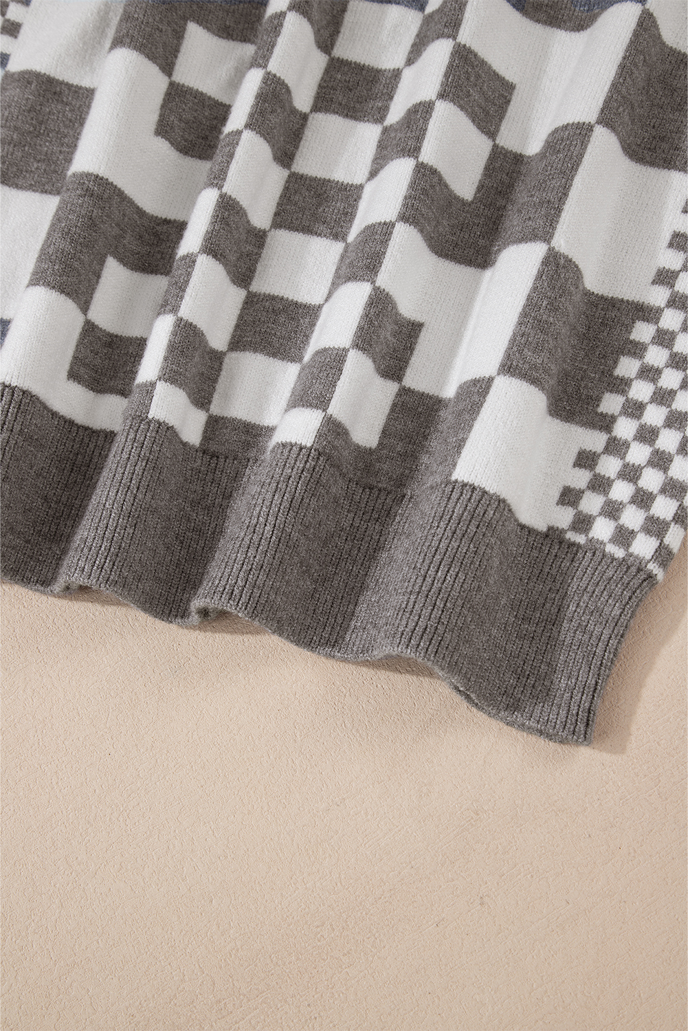 Khaki Checkered Print Drop Shoulder Round Neck Sweater - loveforevers