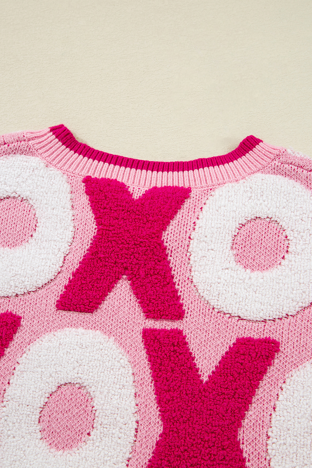 Pink XOXO Pattern Drop Shoulder Crewneck Valentines Sweater - loveforevers