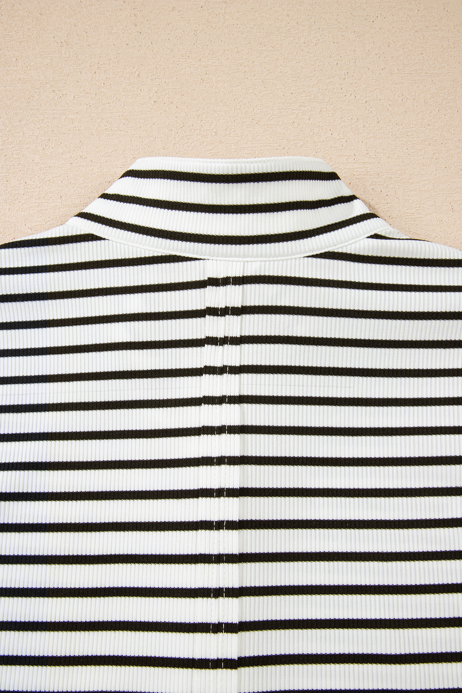 Black Stripe Ribbed Knit Half Button Long Sleeve Slim Top - loveforevers