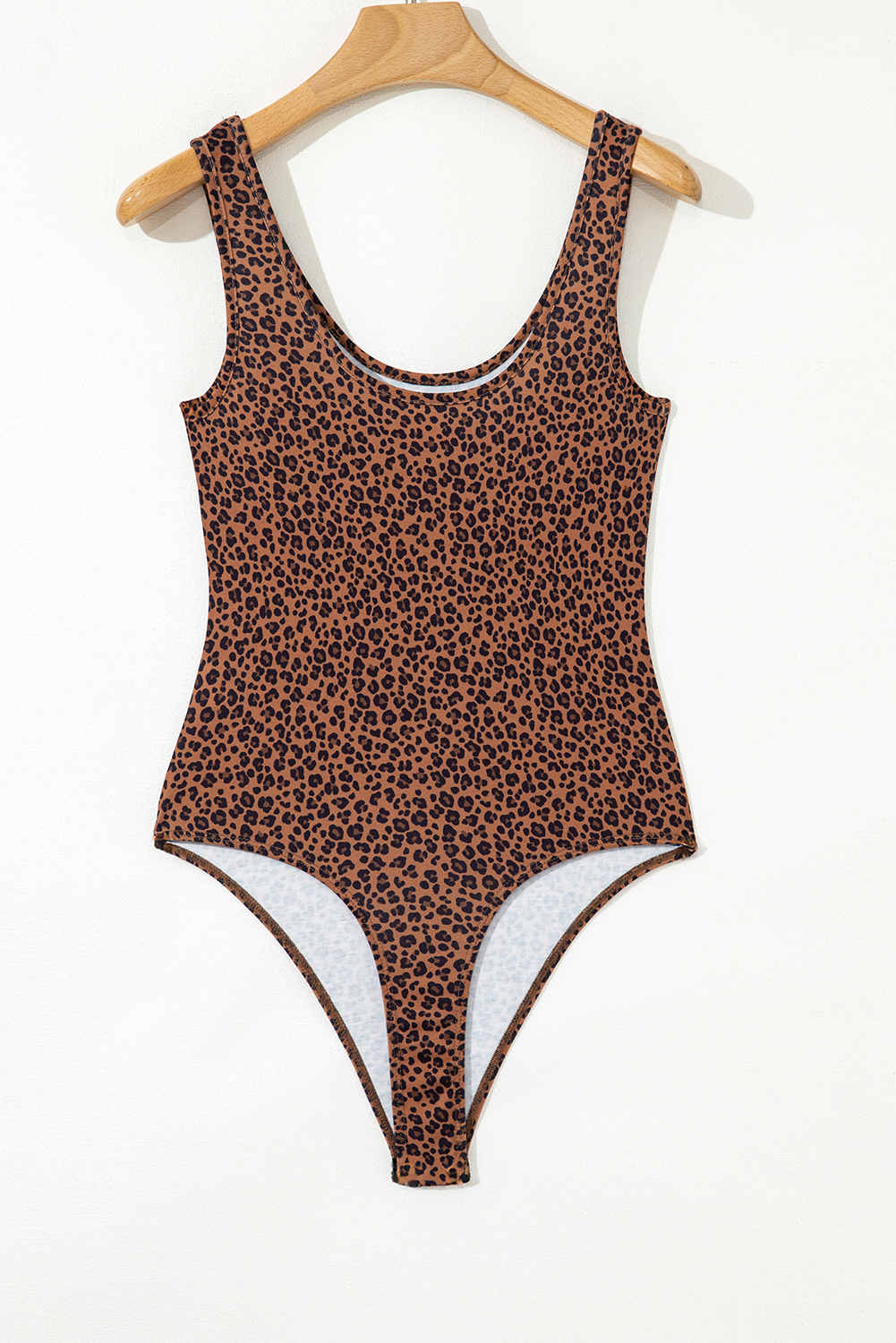 Brown Leopard Printed Sleeveless Scoop Neck Bodysuit - loveforevers