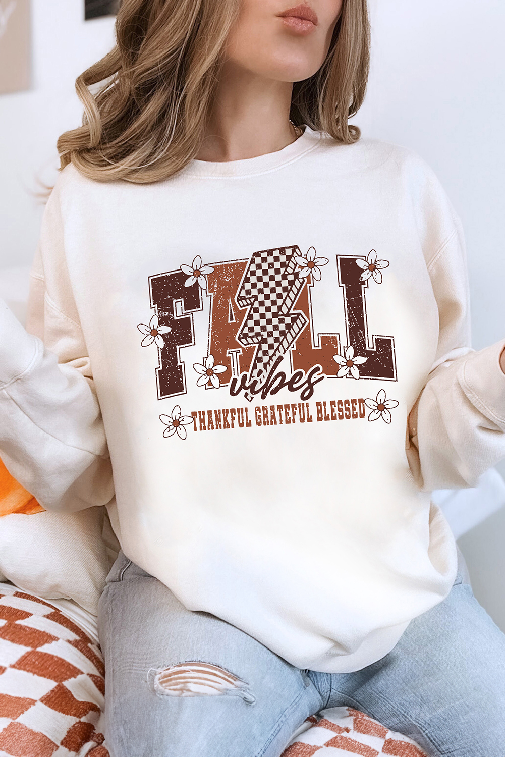 White FALL THANKFUL Graphic Drop Shoulder Sweatshirt - loveforevers