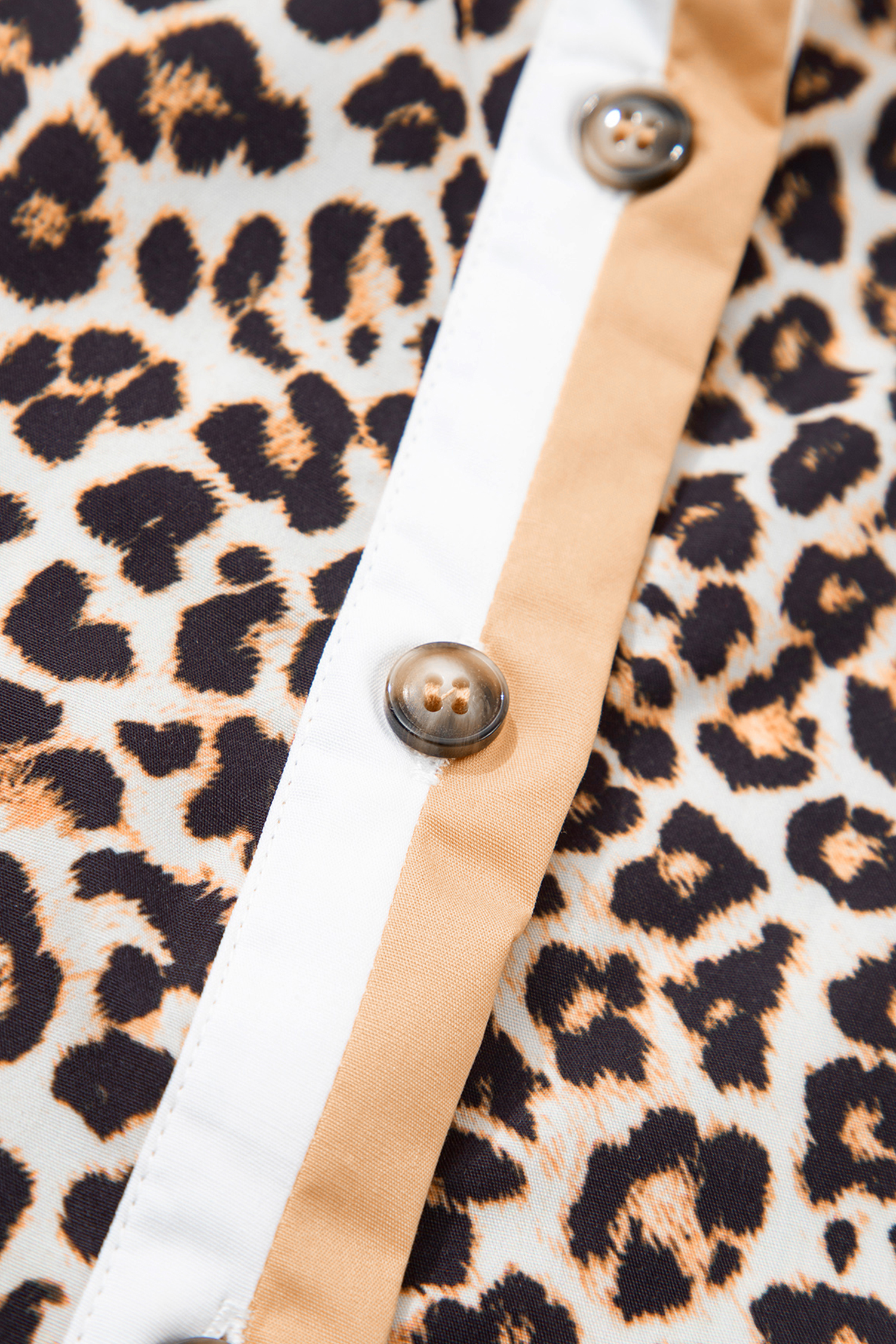 Multicolour Button Striped Collar Leopard Print Long Sleeve Flared Dress - loveforevers