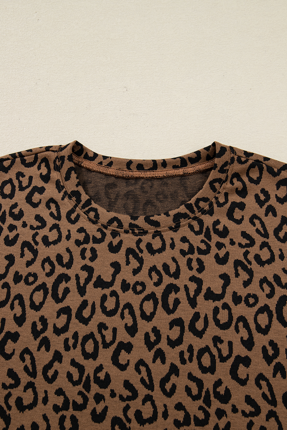 Brown Varsity Striped Trim Leopard Long Sleeve Top Drawstring Pant Set - loveforevers