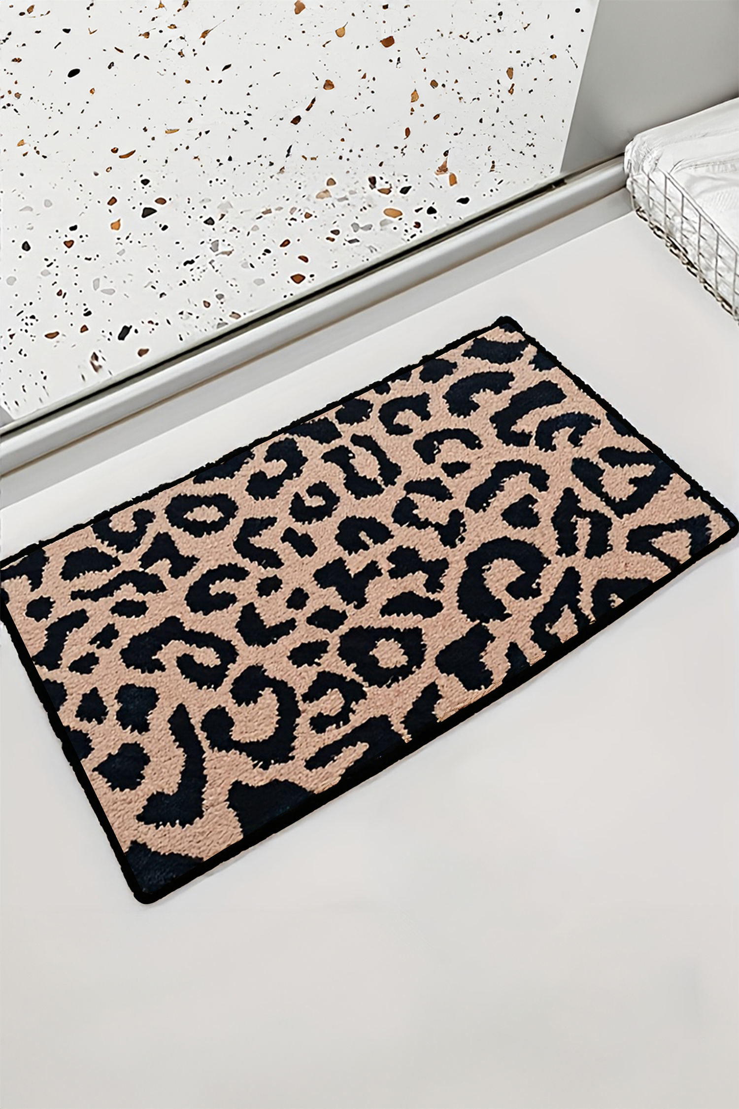Light French Beige Leopard Faux Cashmere Wool Spinning Entrance Mat - loveforevers
