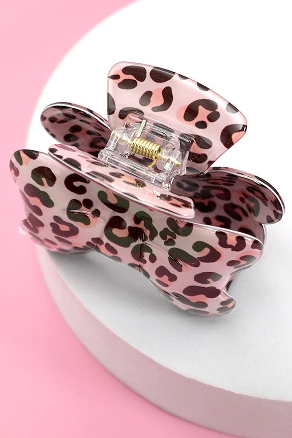Pink Leopard Print Bow Knot Shape Hair Claw Clip - loveforevers