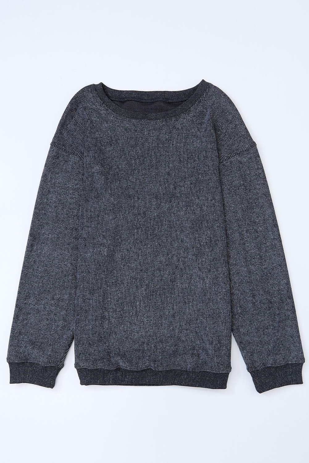 Pink Solid Ribbed Knit Round Neck Pullover Sweatshirt - loveforevers