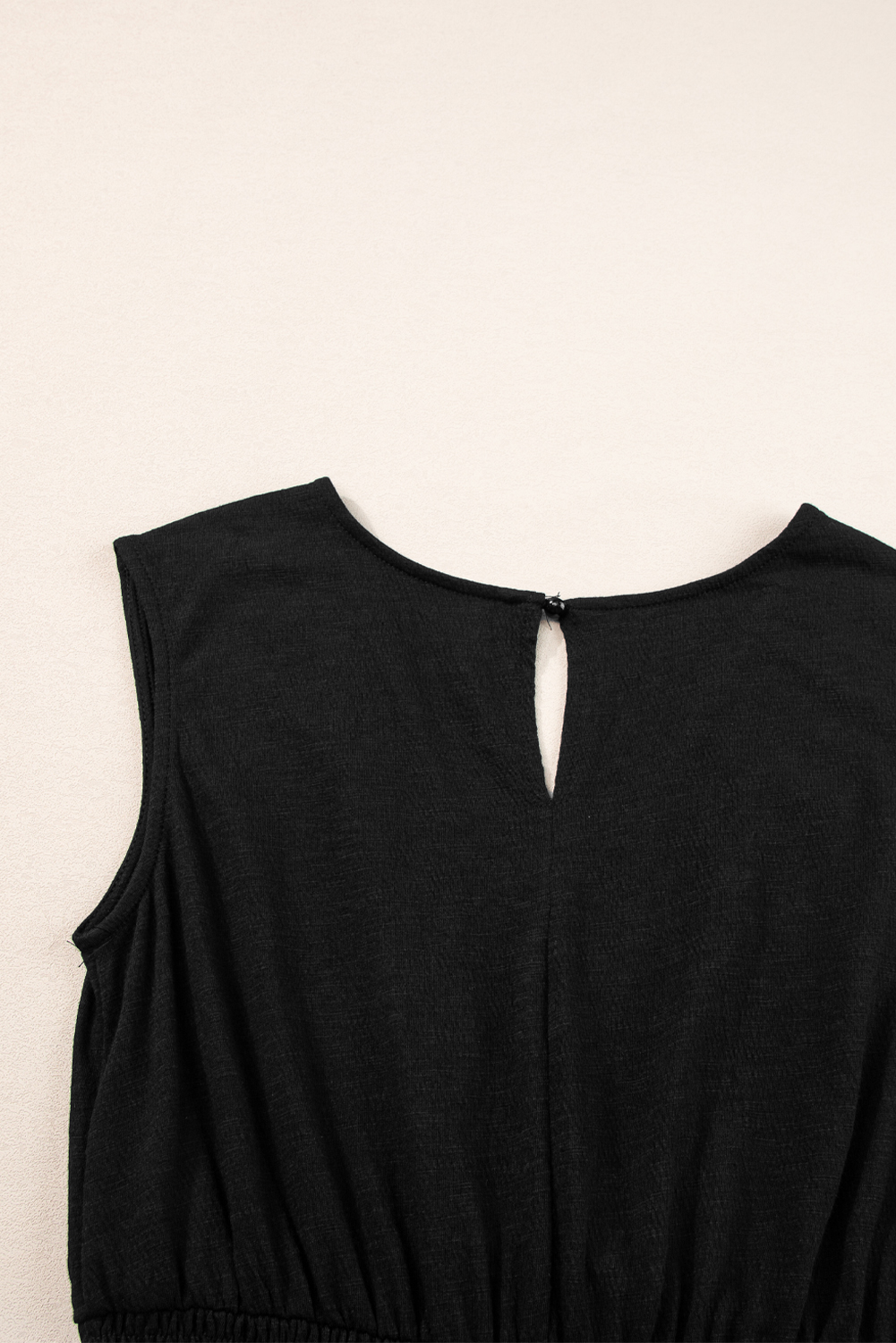 Black Shirred High Waist Sleeveless V Neck Jumpsuit - loveforevers