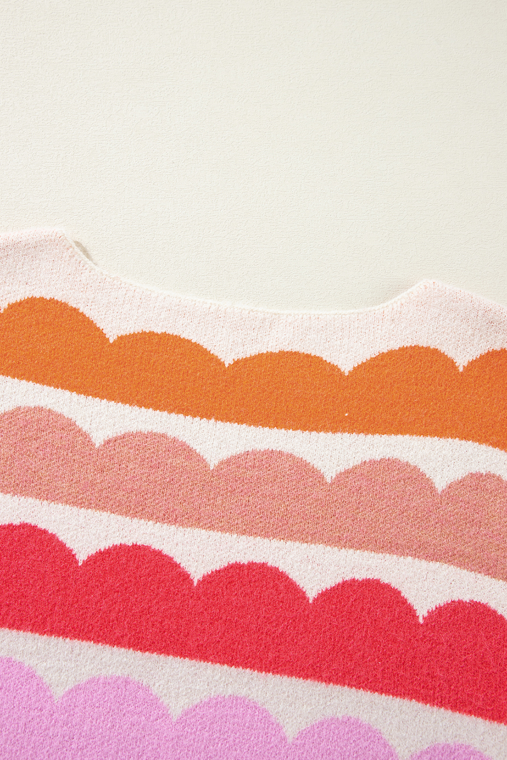 Rose Red Wave Striped Balloon Sleeve Drop Shoulder Sweater - loveforevers