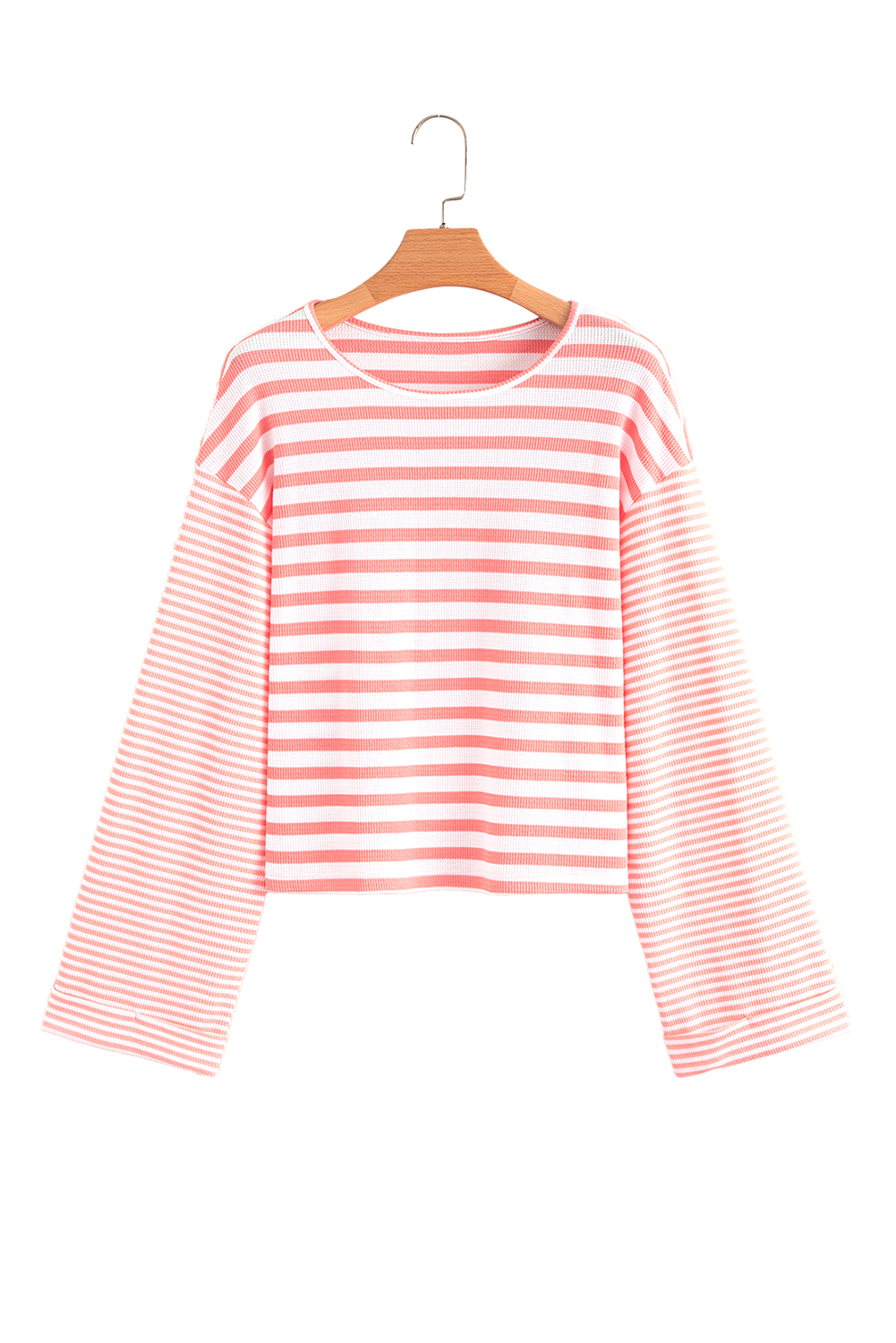 Pink Stripe Textured Contrast Dropped Long Sleeve Top - loveforevers