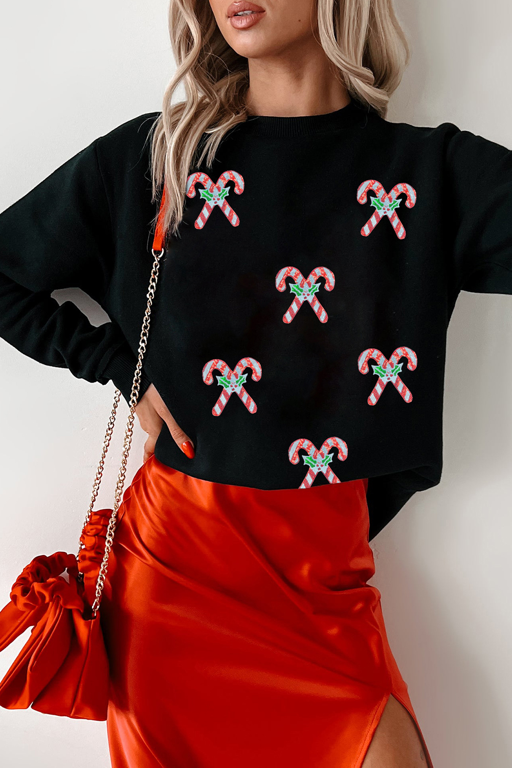 Black Candy Cane Patched Christmas Holiday Sweatshirt - loveforevers
