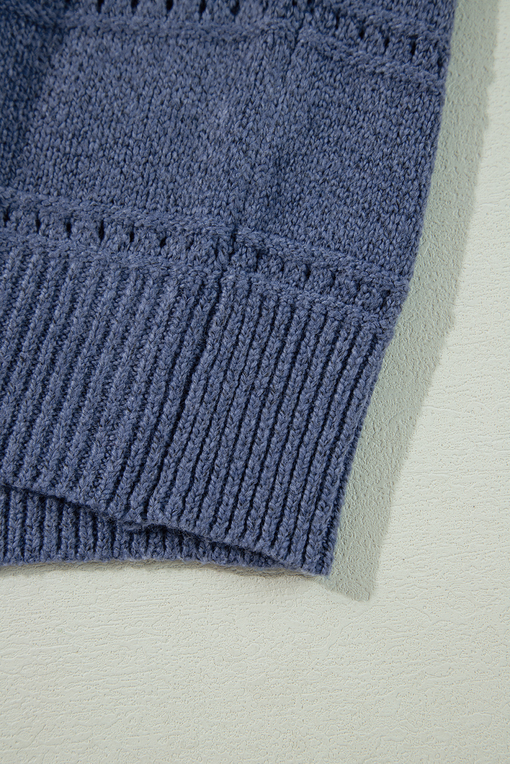 Real Teal Boat Neck Drop Shoulder Pointelle Knit Sweater - loveforevers
