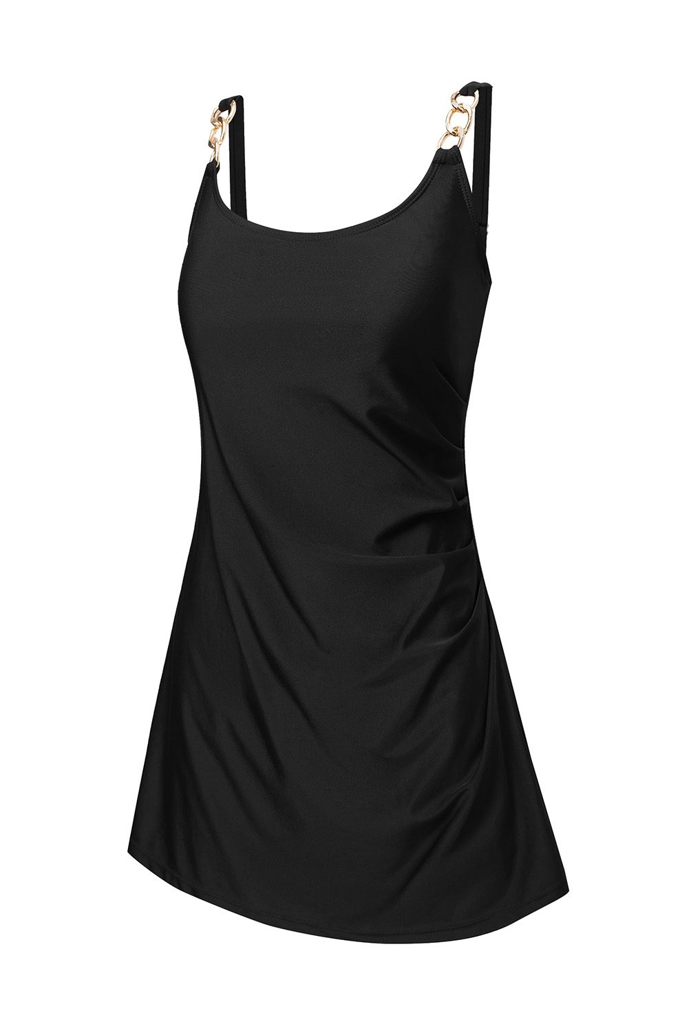 Black Grommet Shoulder Strap Pleated Swim Dress - loveforevers