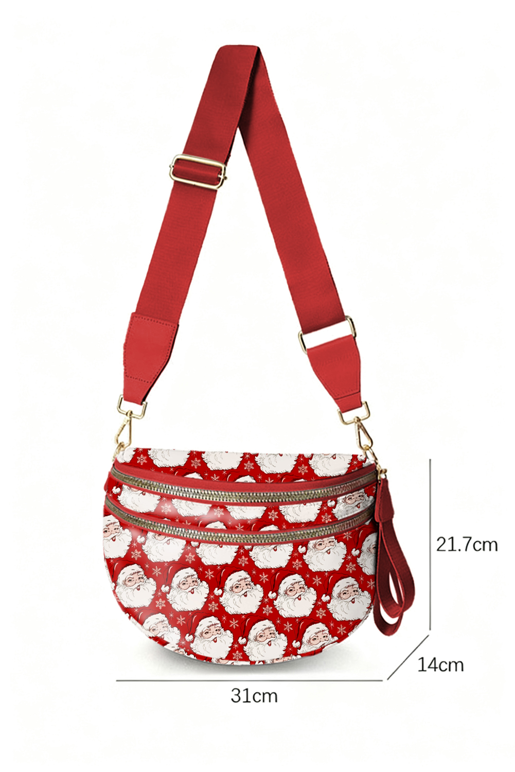 Fiery Red Christmas Theme Double Zip PU Leather Crossbody Bag - loveforevers