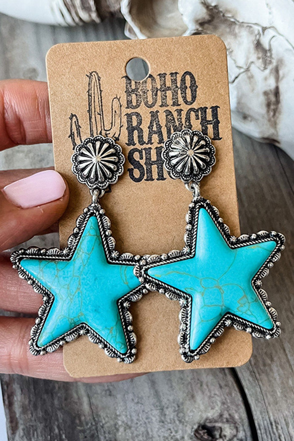 Green Star Dangle Antique Studded Western Earrings - loveforevers