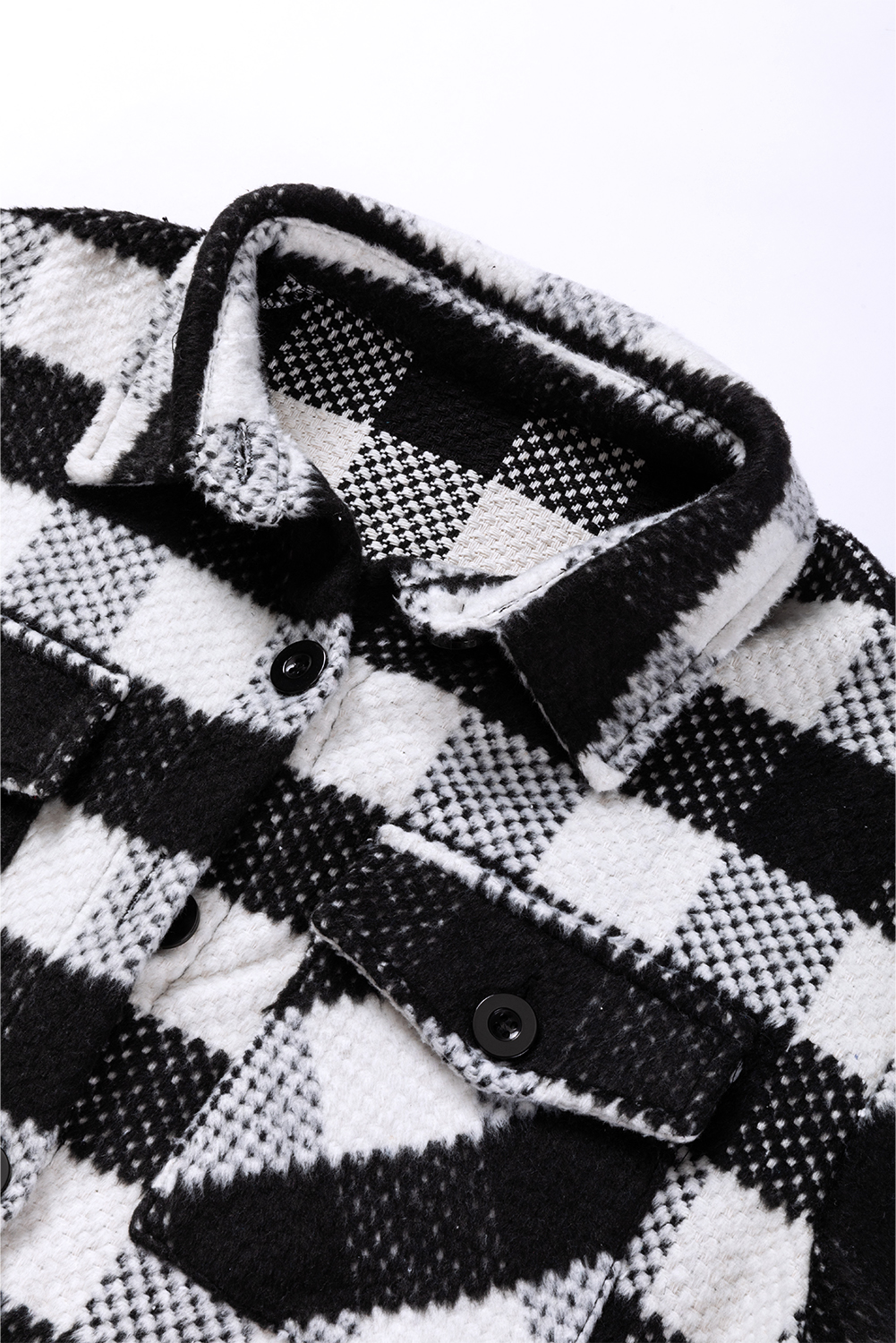 Black Plaid Textured Flap Pocket Shacket - loveforevers