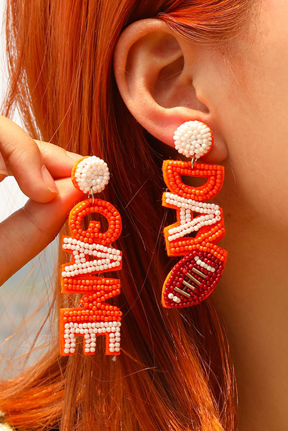 Orange GAME DAY Rugby Rice Bead Dangle Stud Earrings - loveforevers