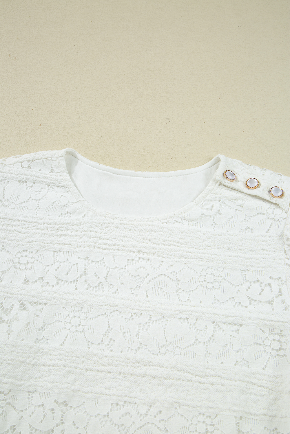 White Lace Crochet Round Neck Puff Sleeve Shift Mini Dress - loveforevers
