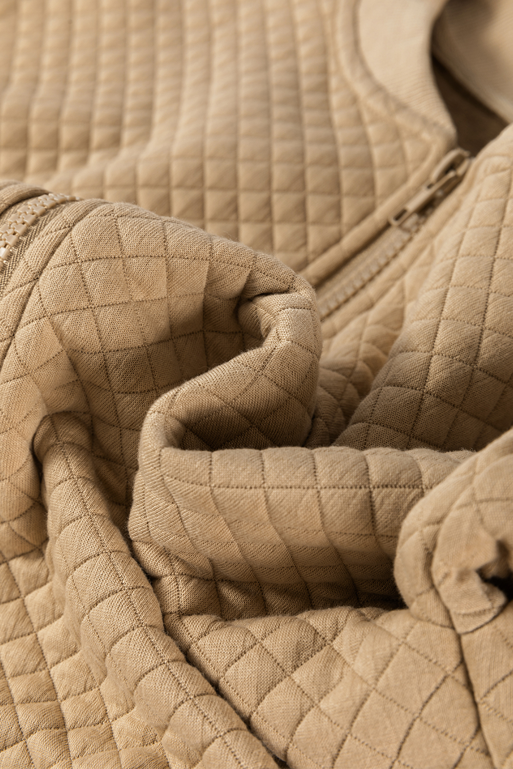 Pale Khaki Solid Geometric Textured Baseball Collar Jacket - loveforevers