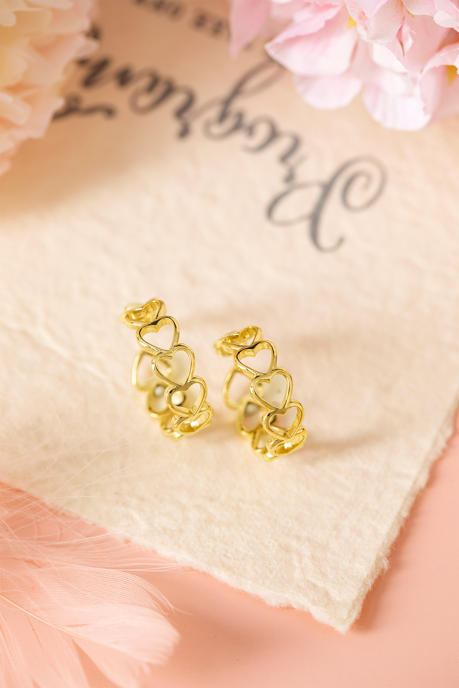 Gold Plated Heart Link Hoop Stud Earrings - loveforevers