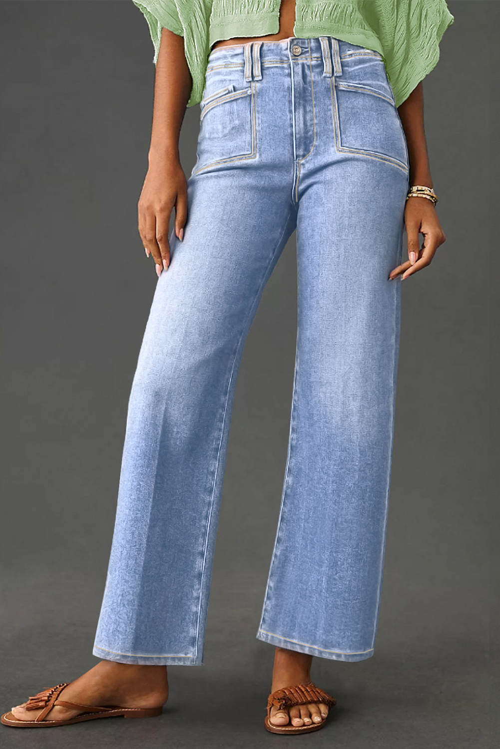 Beau Blue Loose Straight Leg Cropped High Waist Jeans - loveforevers