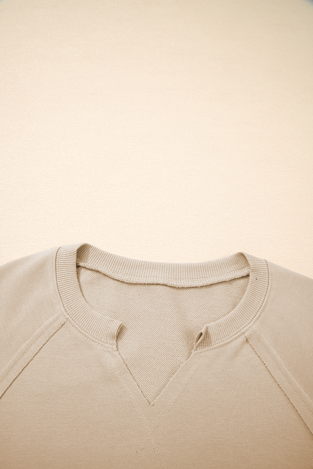 Parchment Raw Edge Exposed Seam Raglan Sleeve Side Slit Sweatshirt - loveforevers