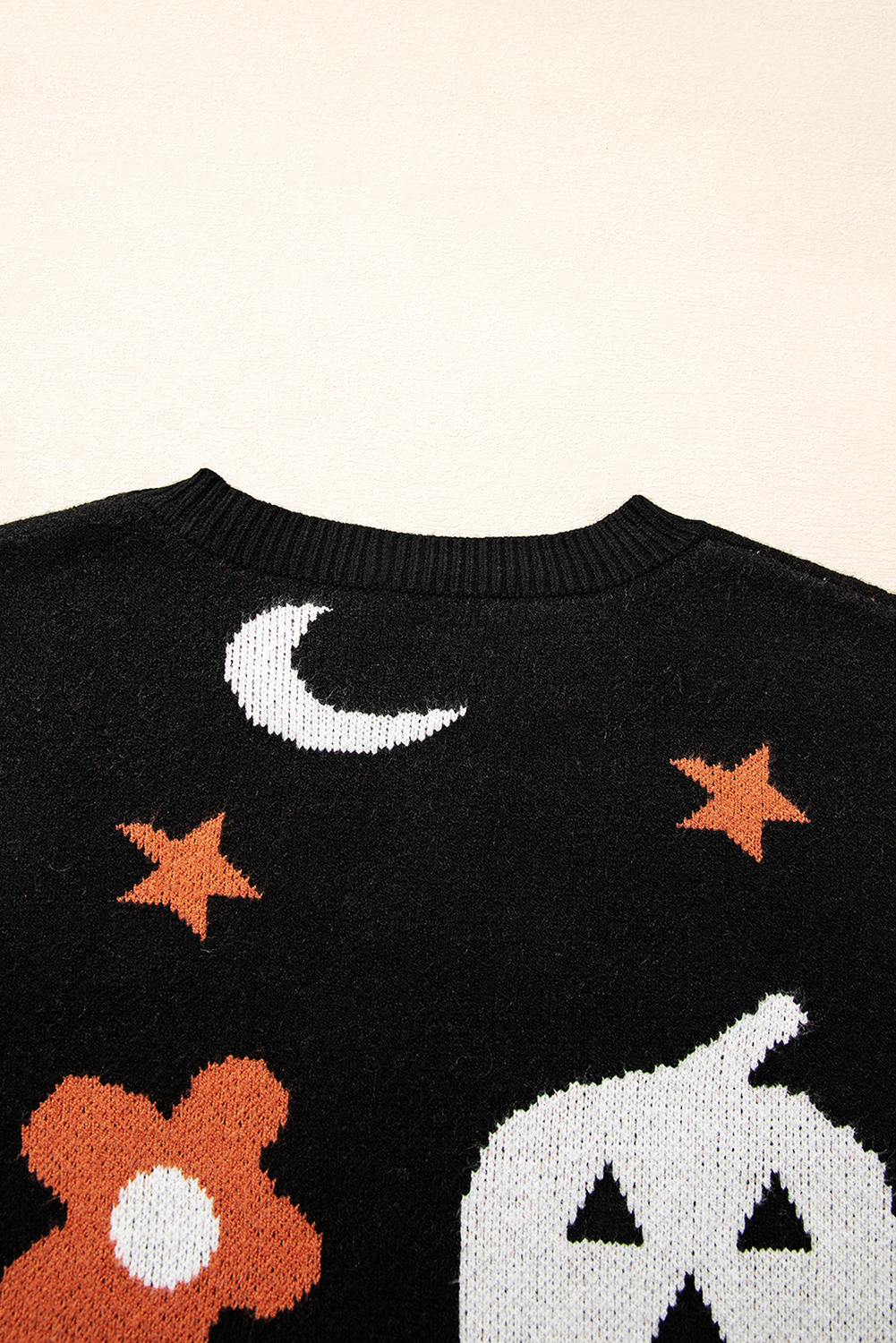 Black Halloween Mythical Night Pattern Drop Shoulder Sweater - loveforevers