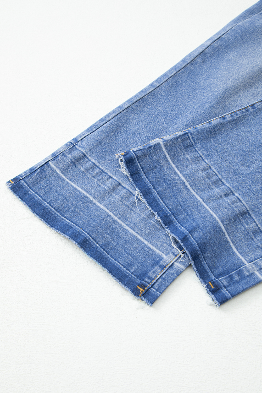 Real Teal Raw Hem Unique Cuffs Straight High Rise Loose Jeans - loveforevers