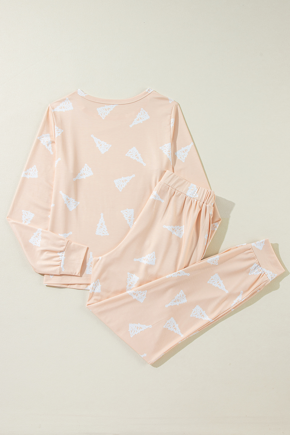 Apricot Christmas Tree Print Loose Fit Two Piece Pajama Set - loveforevers