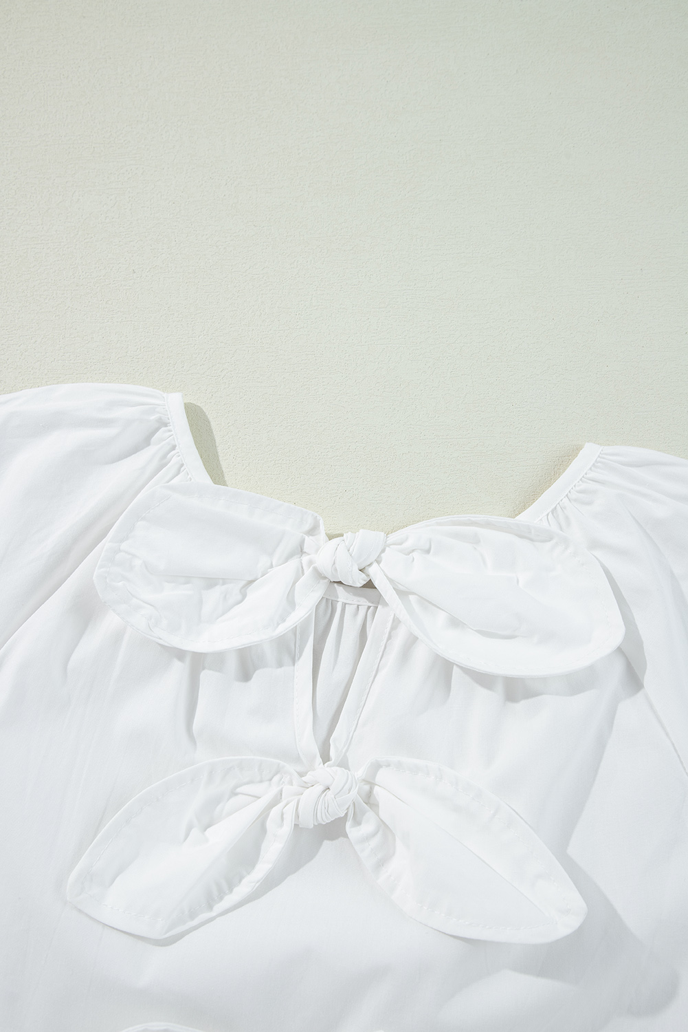 White Bow Knot Cutout Back Loose Fit 3/4 Sleeve Blouse - loveforevers