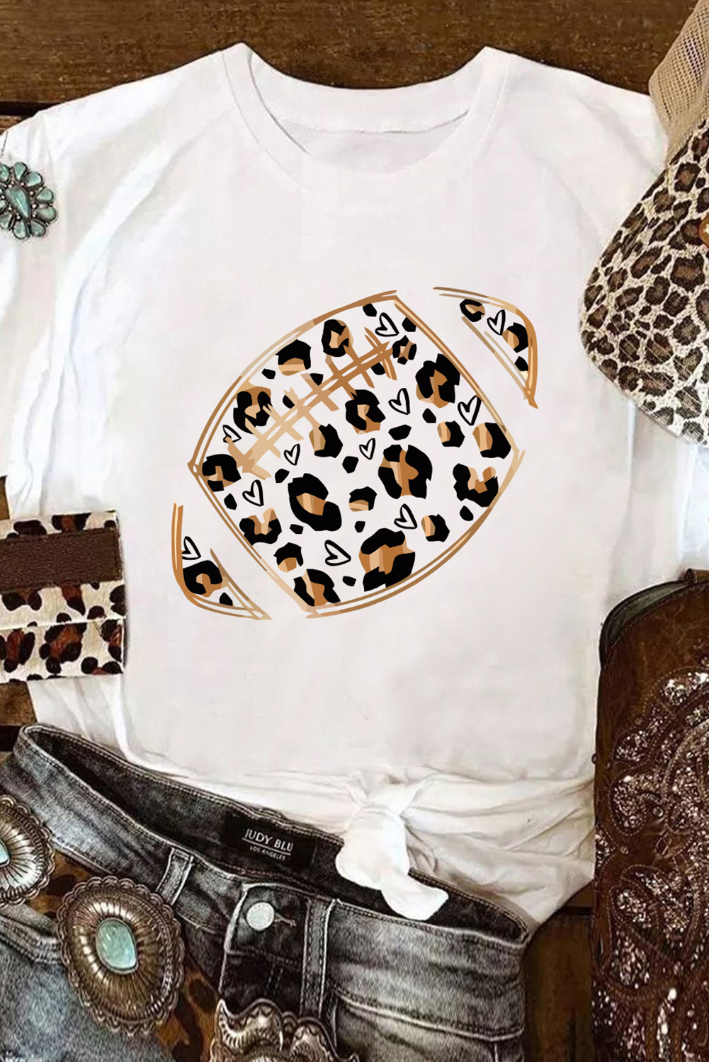 Khaki Game Day Rugby Football Season Leopard Lightning T Shirt - loveforevers