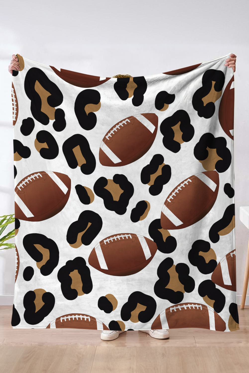 White Leopard & Rugby Football Print Flannel Blanket - loveforevers