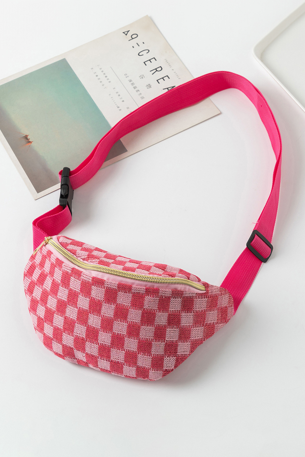 Rose Red Checkered Pattern Crossbody Sling Bag - loveforevers