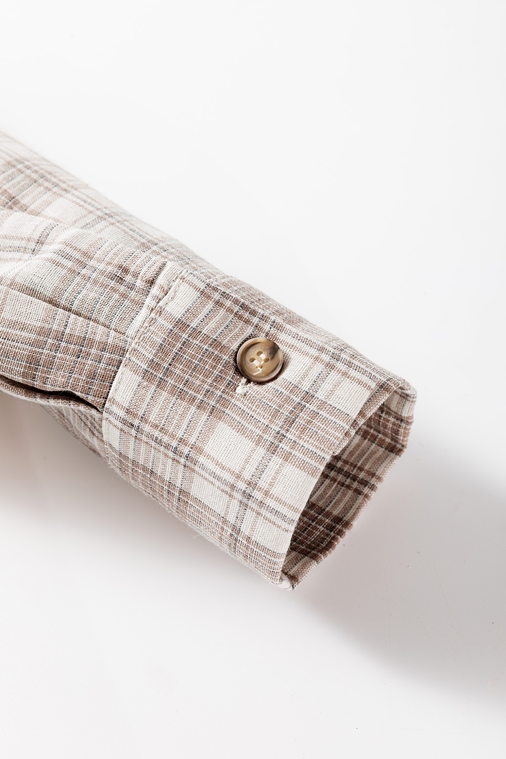 Khaki Checkered Print Loose Fit Buttoned Hooded Shacket - loveforevers