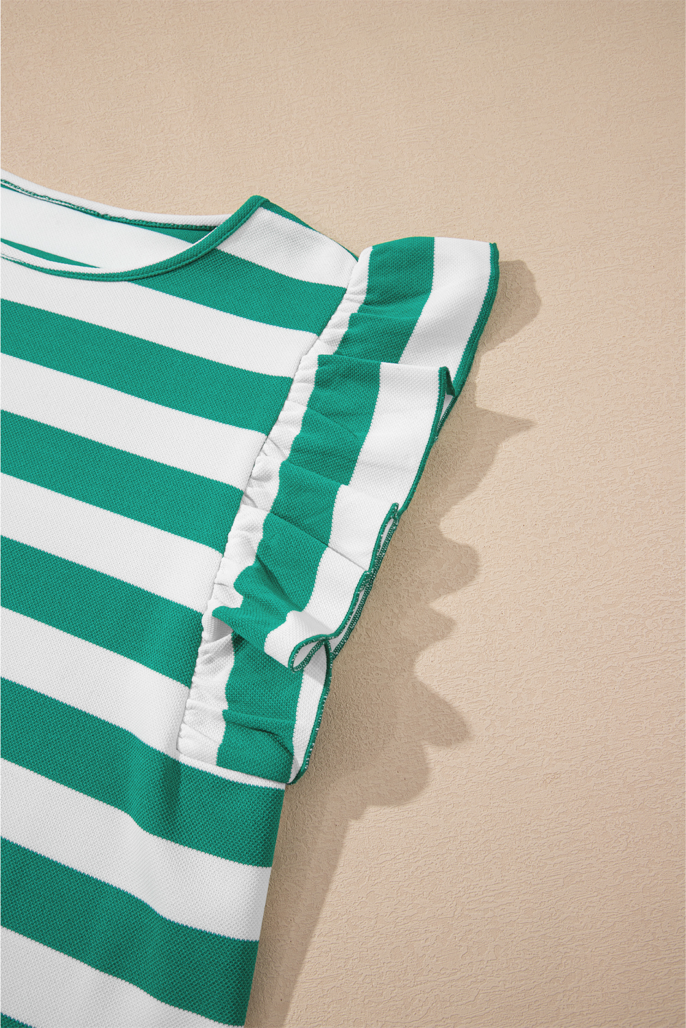Green Stripe Flutter Sleeve Round Neck Shift Dress - loveforevers