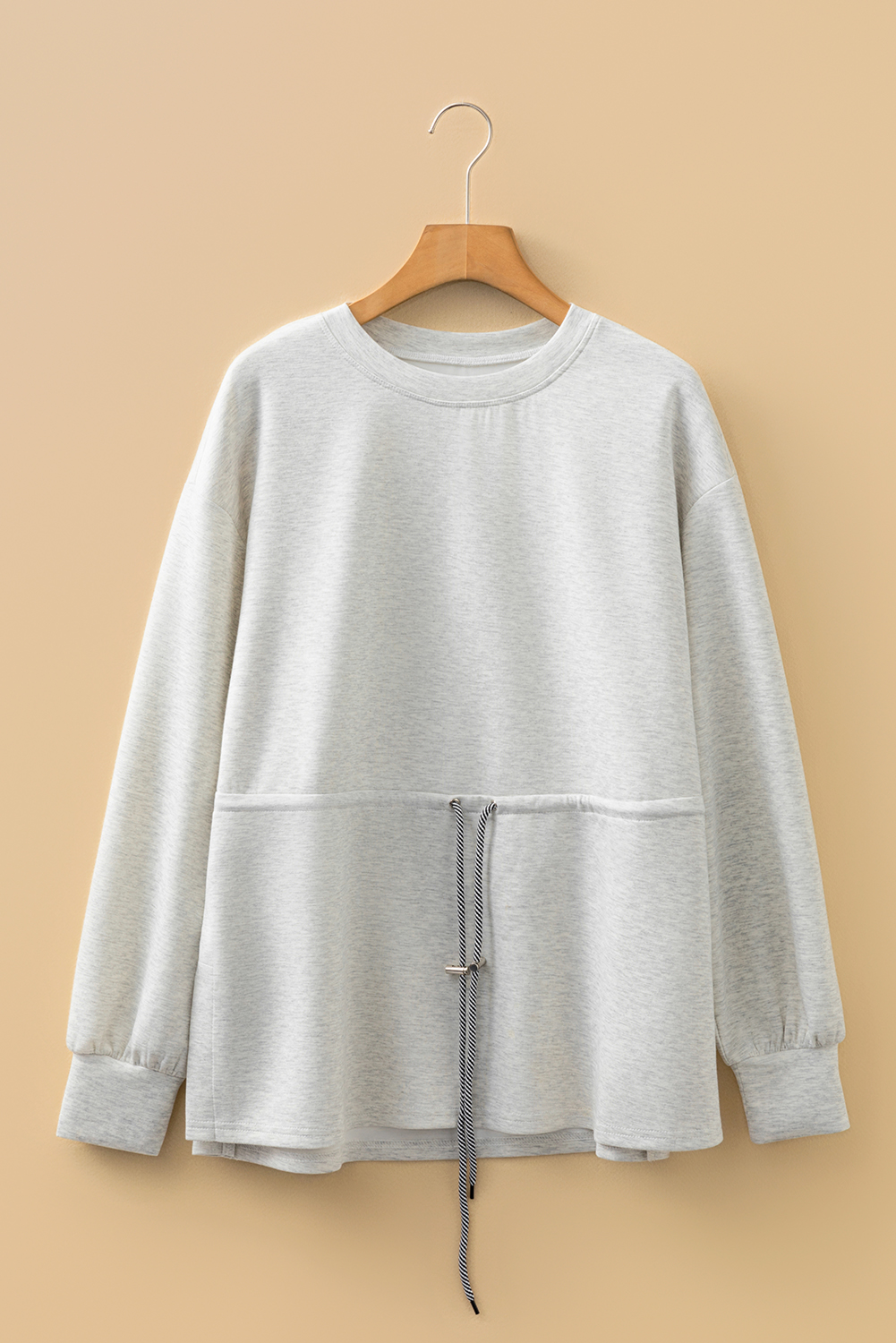 Light Grey Drawstring Waist Tunic Solid Sweatshirt - loveforevers