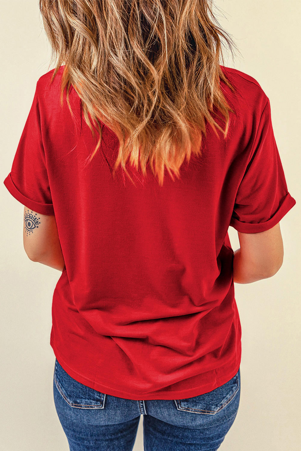Red Sequin Star Graphic Crewneck T Shirt - loveforevers
