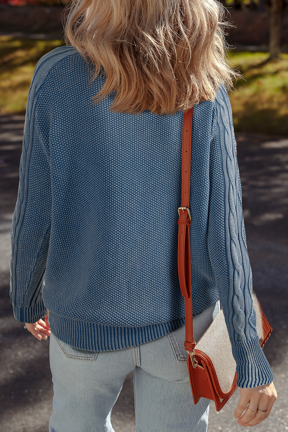 Dark Brown Contrast Cable Knit Sleeve Casual Sweater - loveforevers