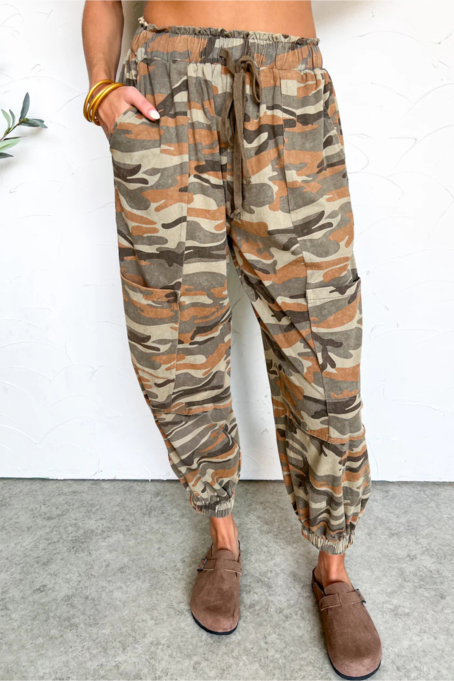 Green Camouflage Printed Drawstring Elastic Waist Jogger Pants - loveforevers