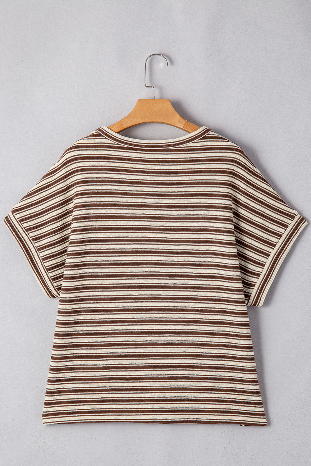 Green Stripe Textured Side Slits Crew Neck T Shirt - loveforevers