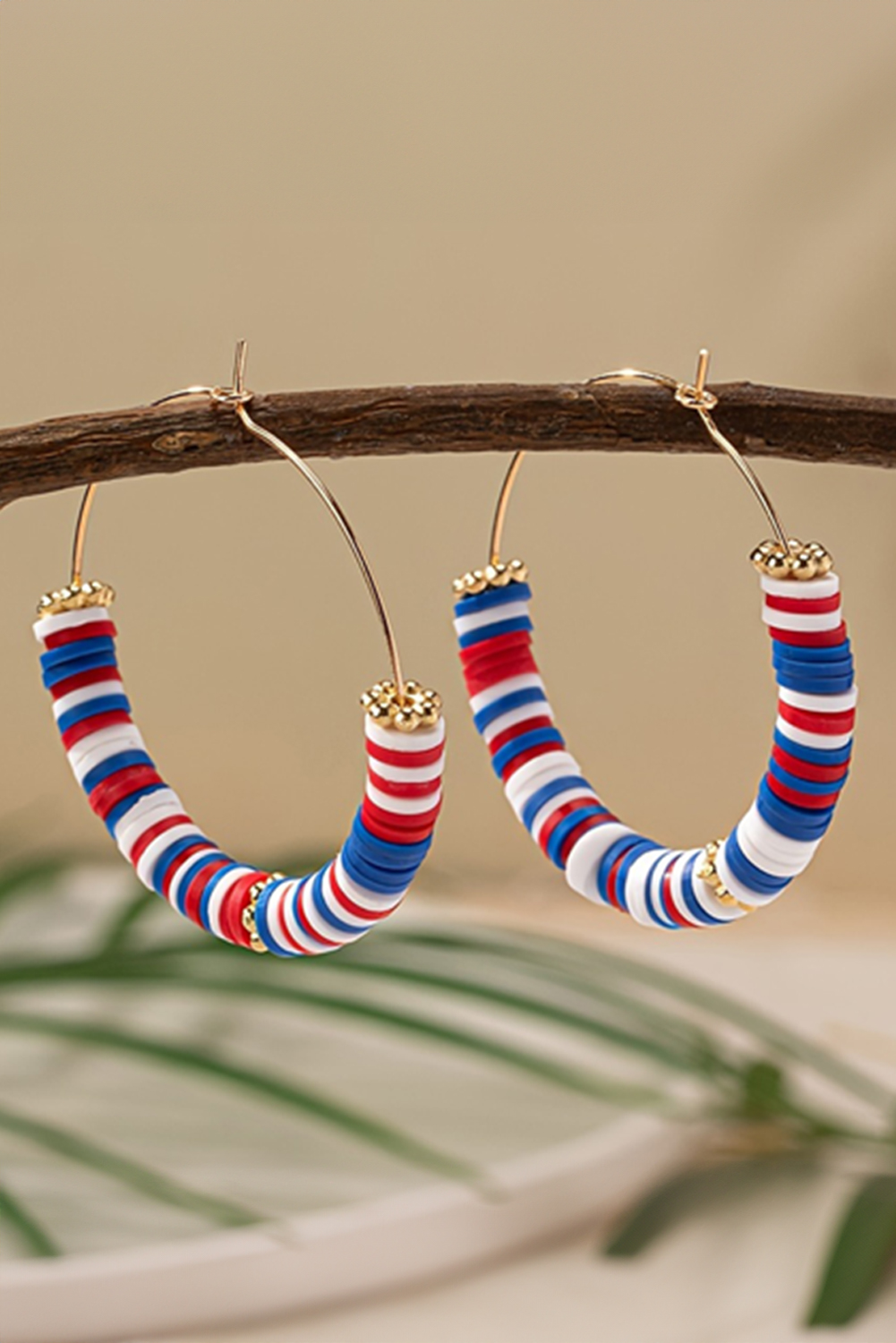 Dark Blue American Flag Inspired Beaded Large Hoop Earrings - loveforevers