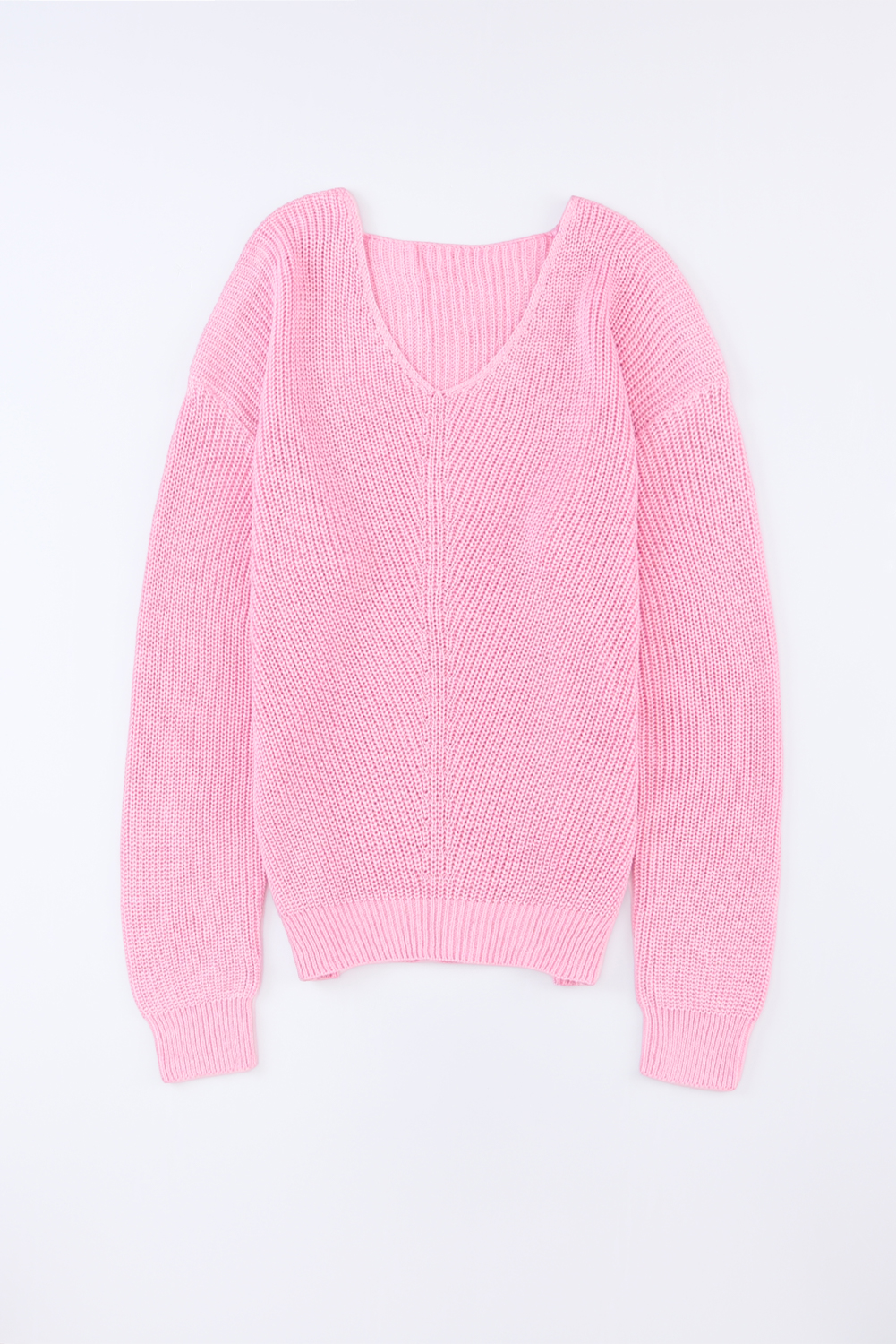 Pink Ribbed Knit V Neck Sweater - loveforevers