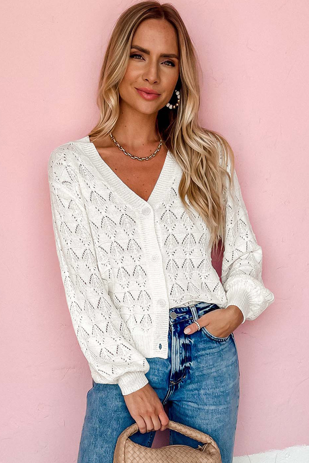 Fiery Red Lightweight Buttoned Front Crochet Cardigan - loveforevers